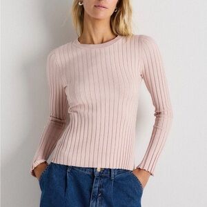 QUINCE Cotton Cashmere Ribbed Long Sleeve Sweater | Size Large